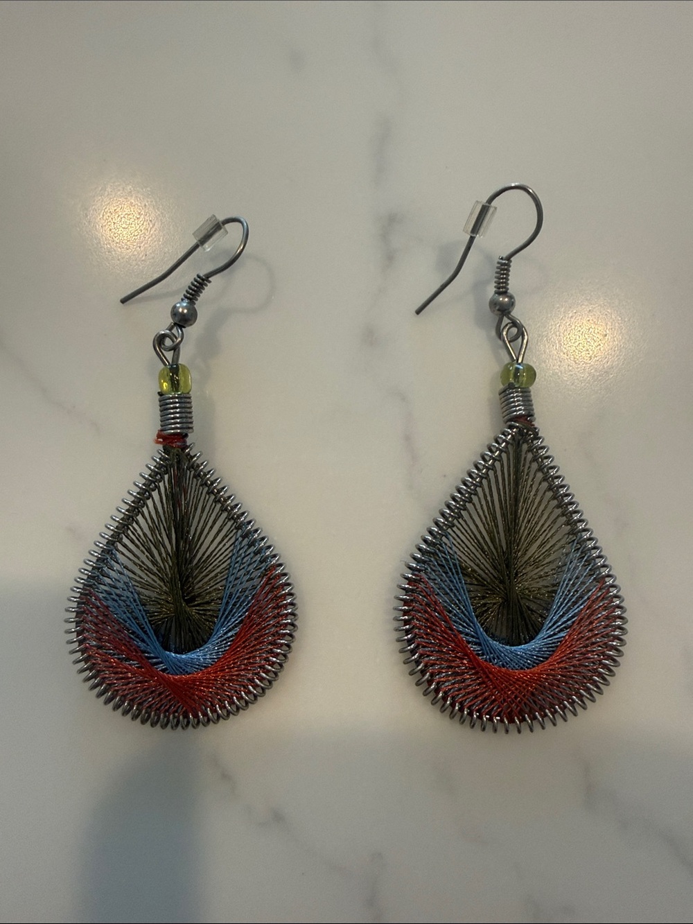 Multicolor Thread Teardrop Dangle Earrings - Red Blue Green